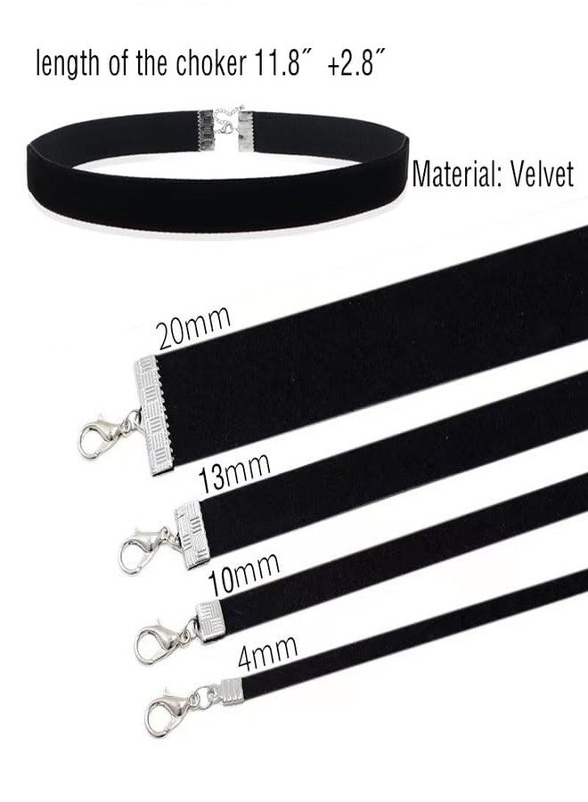 PINCHUAN 4PCS Black Choker Necklace for Women Velvet Choker Heart Pendant Necklace Classic Lace Choker Necklaces for Girls Gothic Lace Chokers Choker Gifts for Girls-4PCS Black - Image 2